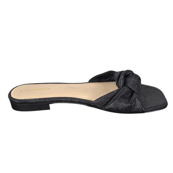 Tuckernuck Brit Sandals Womens 9 Black Raffia Leather Knotted Slide Square Toe - Picture 2 of 10